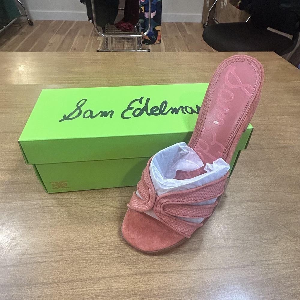 Sam Edelman Sandals Womens 9 Pink FARRIN2 Weave Block Heel Slides Mules Leather